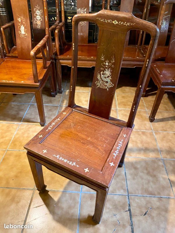 Chaise asiatique laque teck du Vietnam nacré (image 1)