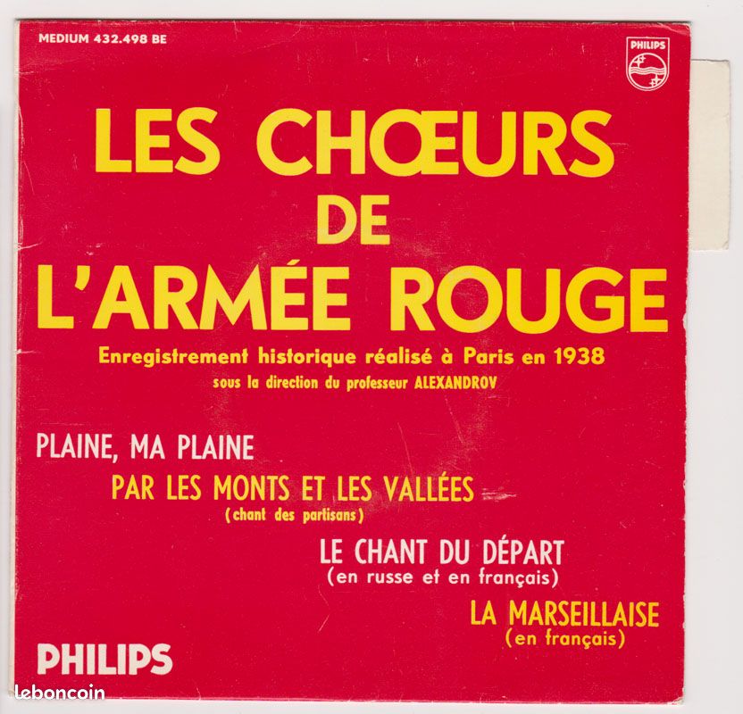 Disque vinyle 45 tours Chœurs de l'armée rouge - Alexandrov – Plaine ma plaine… (image 1)