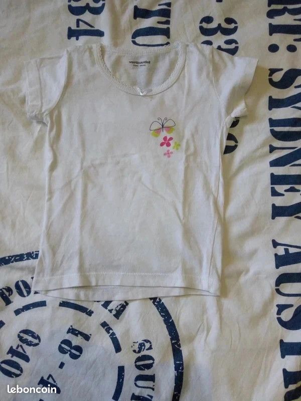 Lot De 4 T-Shirts Blancs Fille - 100% Coton - Col Picot - Manches Courtes - Vertbaudet - Taille 3 Ans