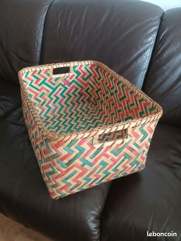 Panier bambou tressé rectangulaire multicolore (image 5)