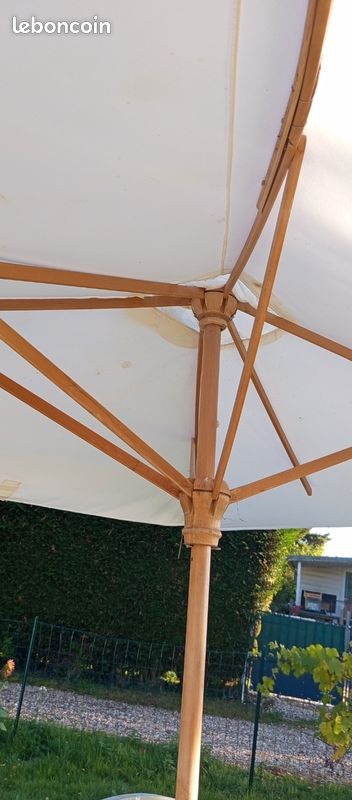 Parasol carré XXL 100% COTON - Mât bois massif - 2,36m - Blanc (image 4)