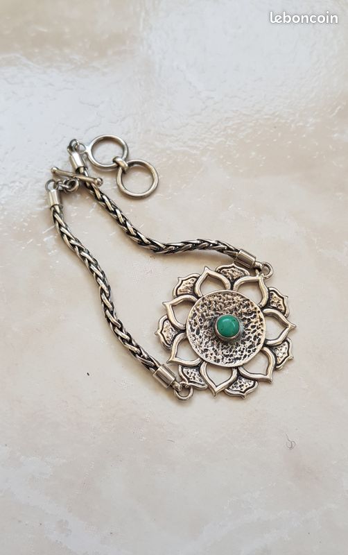 Bracelet Fleur de Lotus en argent et turquoise (image 3)