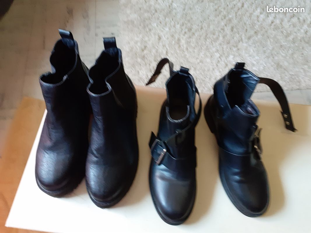 2 paires de bottines noir 1 paire compensées, 1 paire plates (image 4)