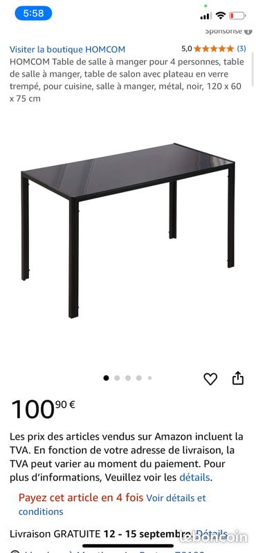 Table à manger 60P x 120L x 75H (image 1)