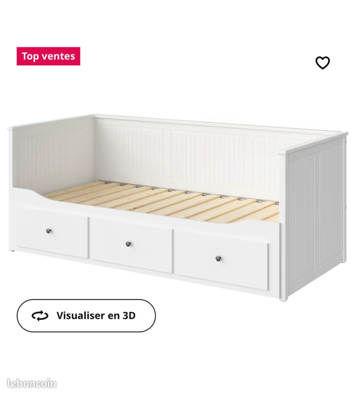 Lit banquette 2 places, IKEA, blanc, 80x200 (image 1)