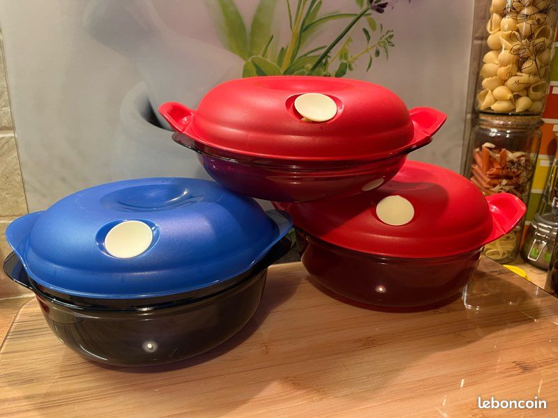 Tupperware CrystalWave rond 1,0 L + 1,5 L + 2,0 L 38625 Rouge Vif