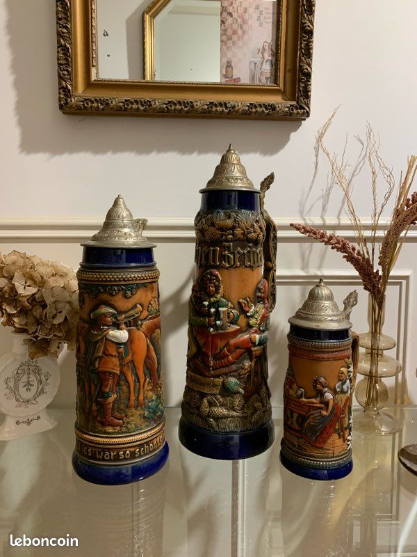 Vintage/ancien - chopes allemande, barbotine marquées 😍 déco vintage (image 1)