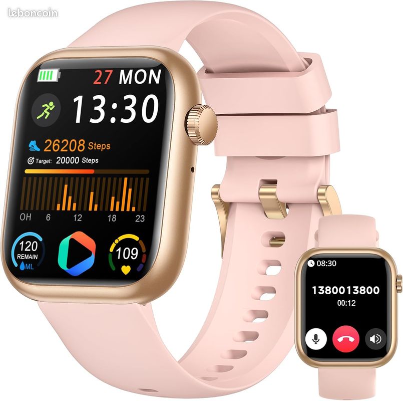 Montre Connectée Femme Homme, écran 1.96 HD, Sport Tracker, étanche IP68, Veille jusqu'à 30 Jours, iOS/Android couleur gold - Accessoires téléphone & Objets connectés