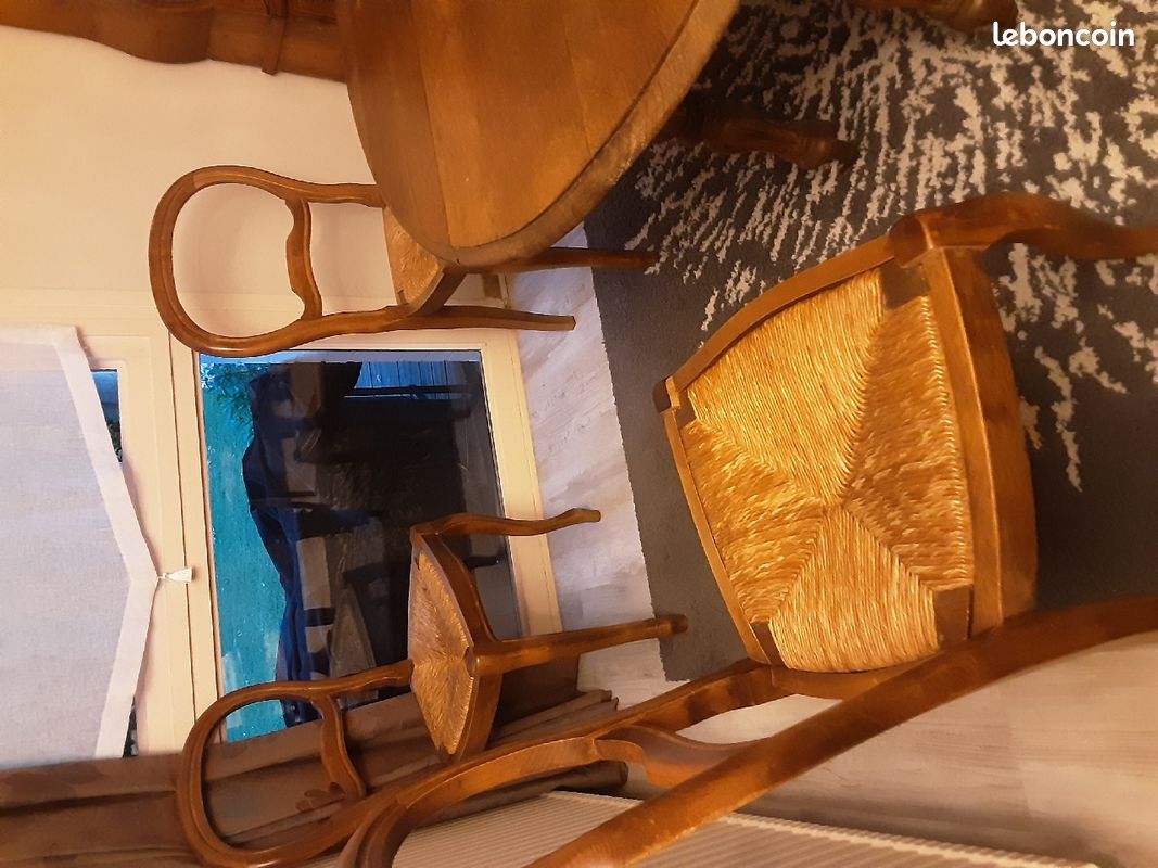 Table ronde originale séjour en chêne et 6 chaises en frêne (image 4)