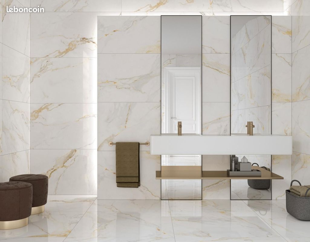 🌩️ Carrelage premier choix blanc et doré ultra brillant effet marbre en solde🌩️ (image 1)