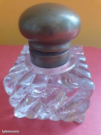 Flacon Baccarat orange et jaune bambou tors ancien - France