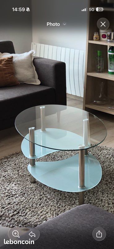 Table basse en verre trempé ovale (image 1)