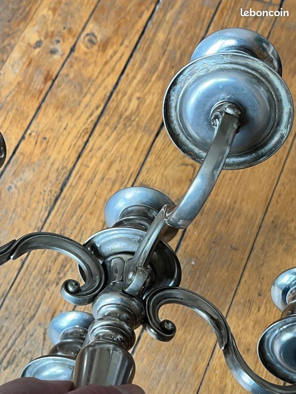Chandelier vintage en métal argenté (image 9)