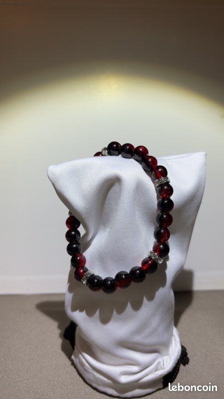 Bracelet Vintage Argent Avec Perles Et Cristaux Rouges - Bijou Ancien Parfait état
