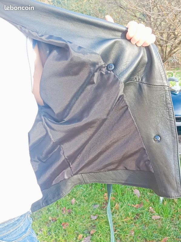 Blouson veste blazer cuir vert noir années 80 cintrée loose oversize ancien vintage (image 8)