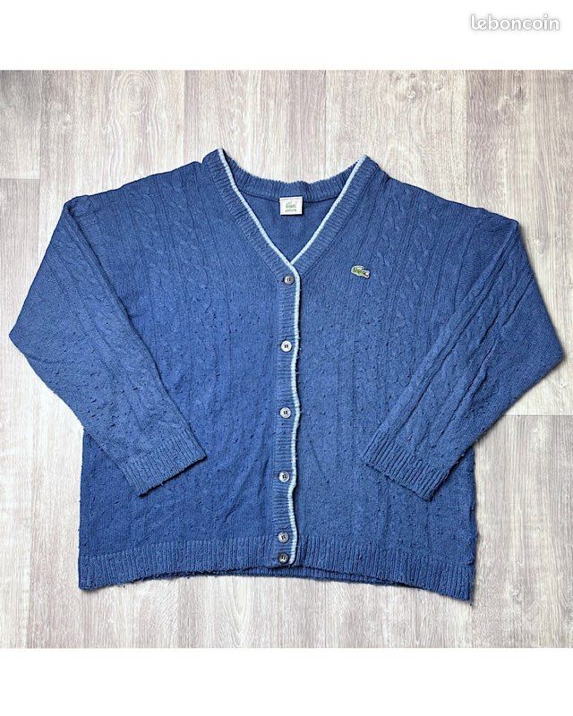 Cardigan Gilet Femme Lacoste Bleu Vintage Taille XL Logo Brodé (image 1)
