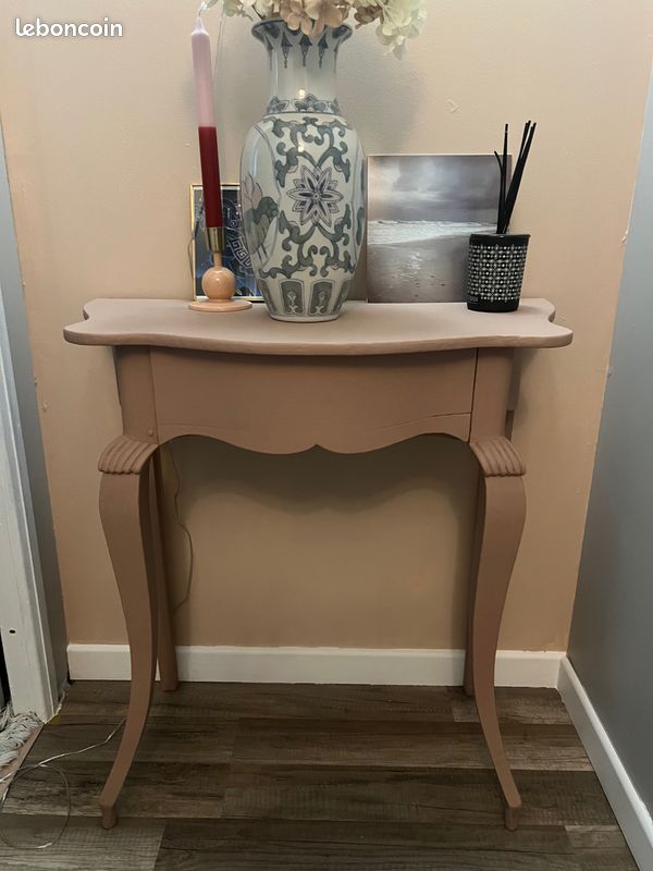 Petite console baroque avec tiroir peinte rose poudré (image 1)