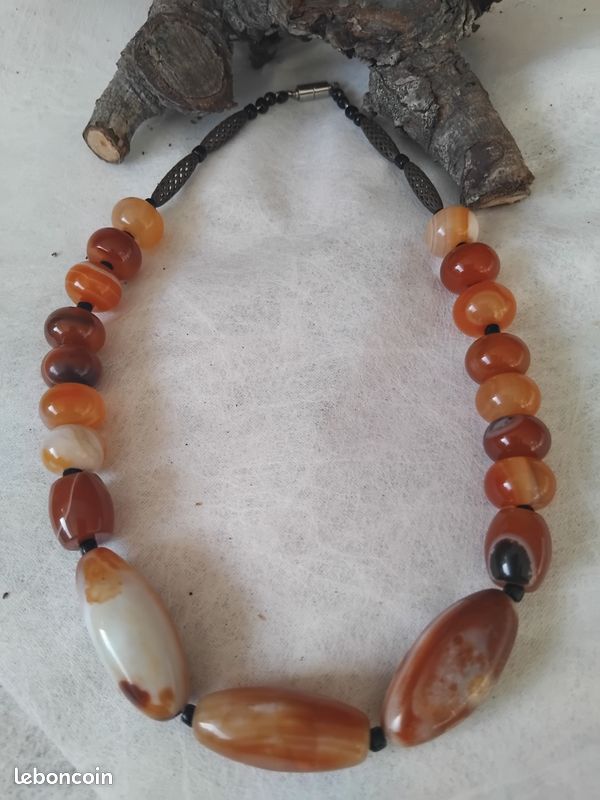 Collier En Pierre De Cornaline Naturelle - Longueur 40 Cm | Orange, Symbole De Chance | Neuf Sans Emballage