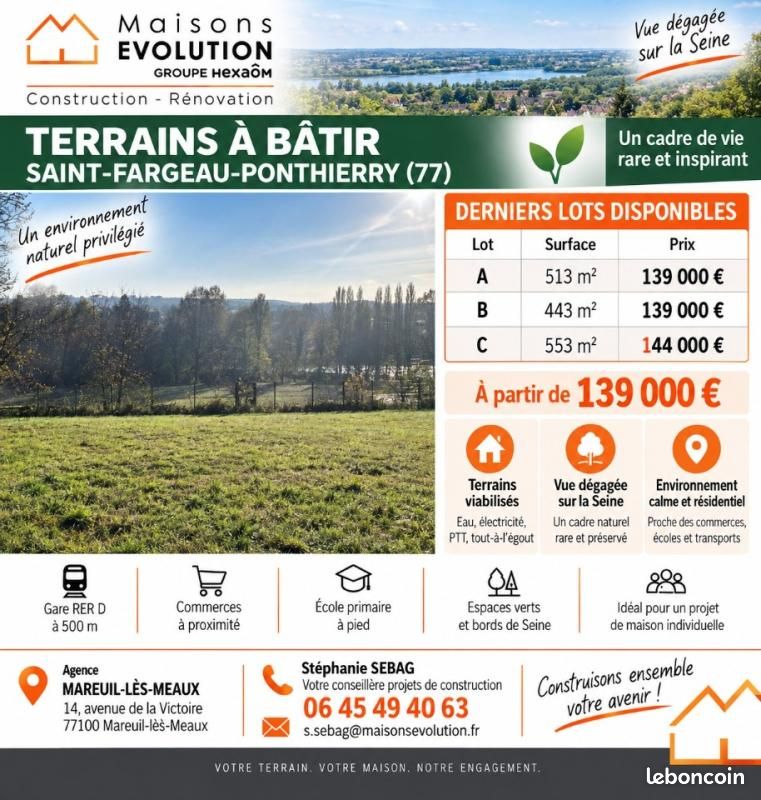 Terrain 443 m² · à Saint-Fargeau-Ponthierry · 139 000 €