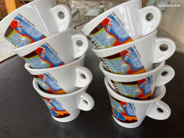 Set de 6 tasses à café + soucoupes Cafés Folliet / Nicole Blas