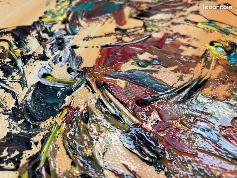 Peinture Sur Toile Originale – Équitation, Cheval Sautant Des Obstacles, Neuf
