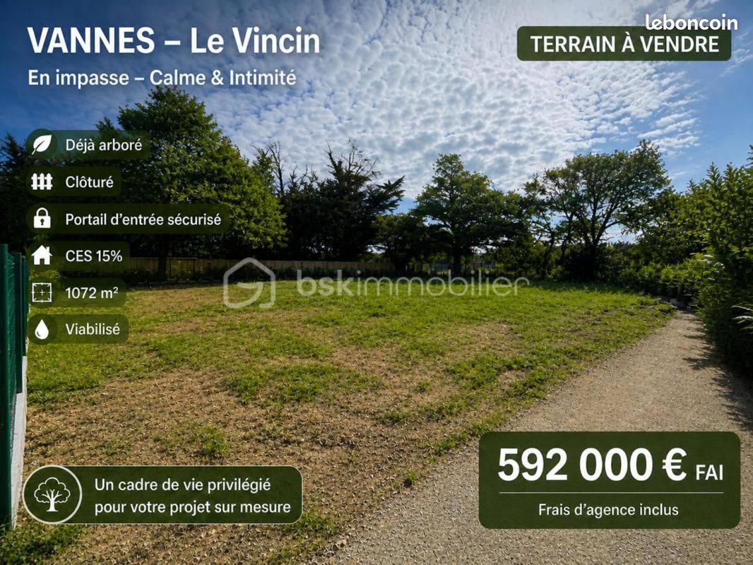 Terrain 1 072 m² Vannes · 592 000 €