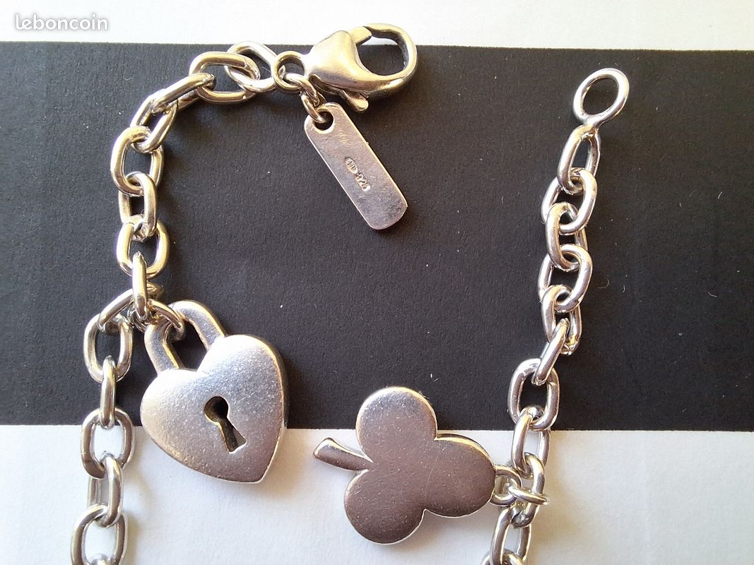 Bracelet Argent 925 Grand Cœur Avec Strass Cristal - Bijoux Créateur Vintage