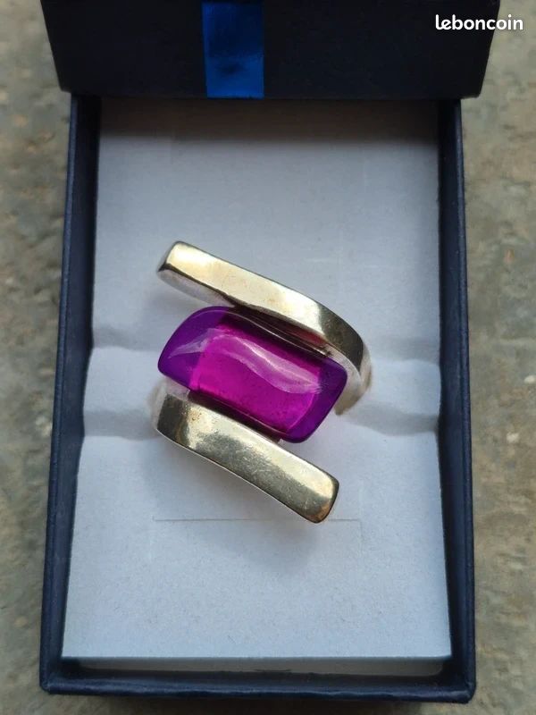 Bague argentée pierre violette facettée taille 54 neuve (image 8)