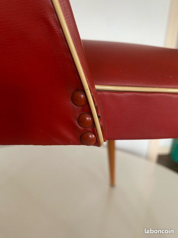 Chaise pieds compas vintage rouge grenas (image 5)