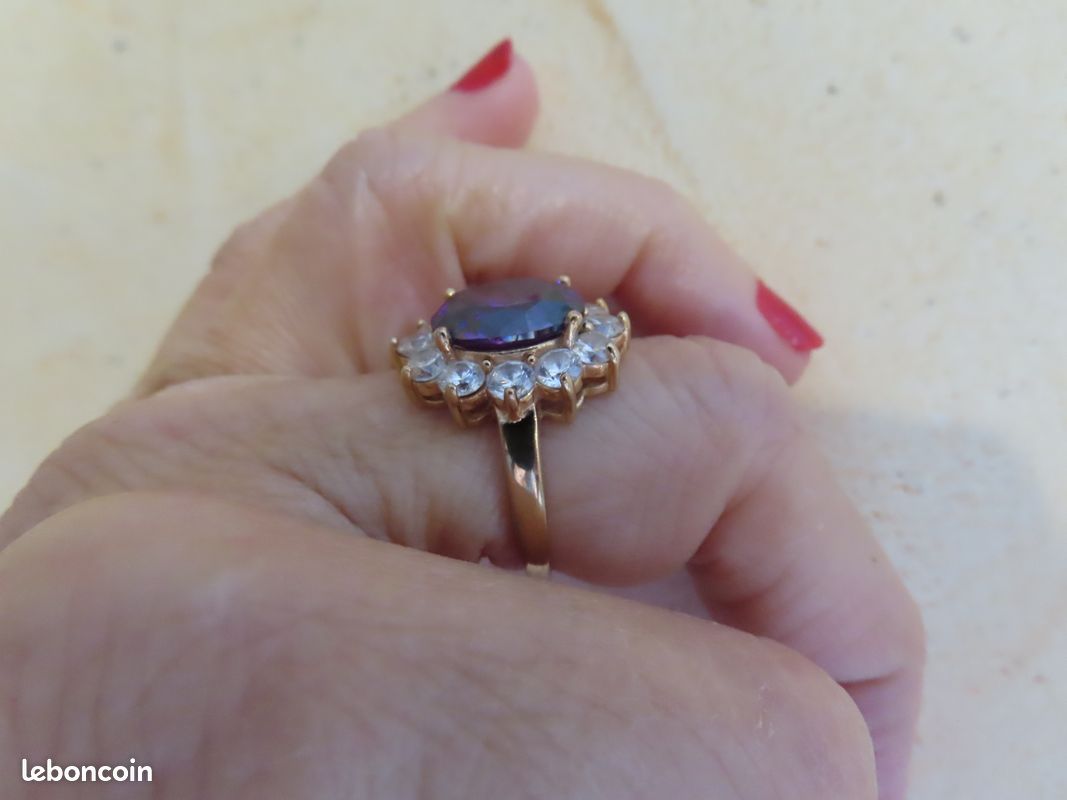 Bague Princesse Améthyste Plaqué Or 18K - Taille 54, Pierre Marquise 14mm