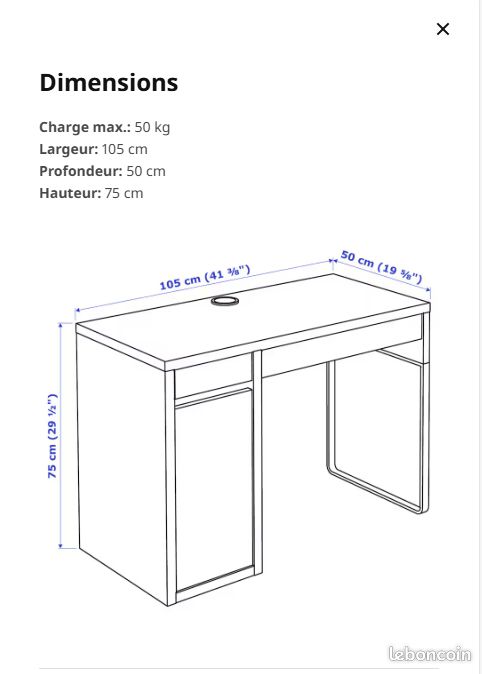 Bureau MICKE IKEA (dim: 105 x 50cm) (image 4)
