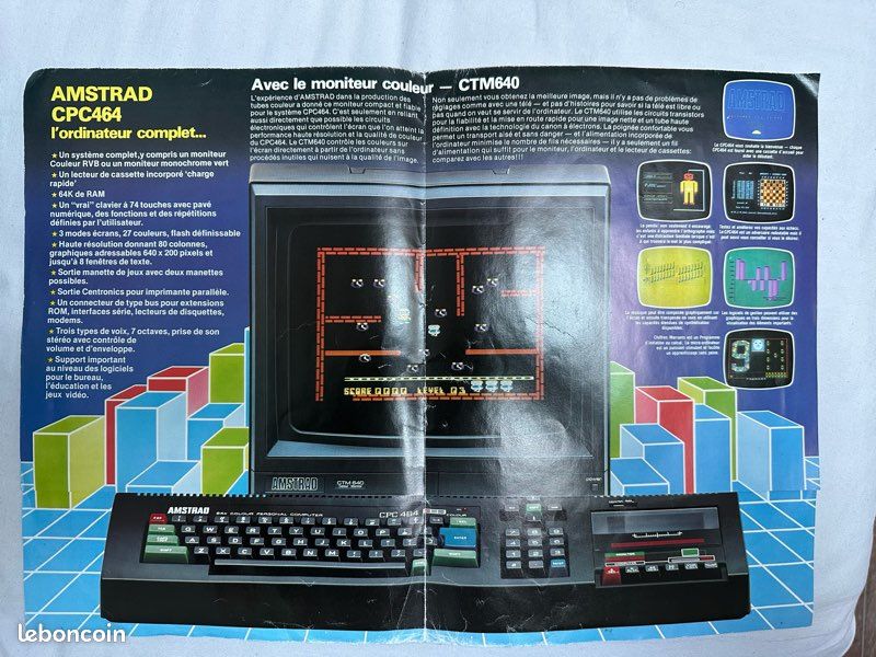 Ordinateur Amstrad CPC 464 64K avec Moniteur GT 65 et Guide Testé