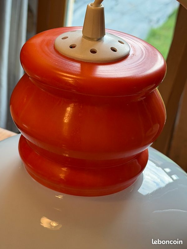 Lustre en opaline blanc et orange vintage (image 14)