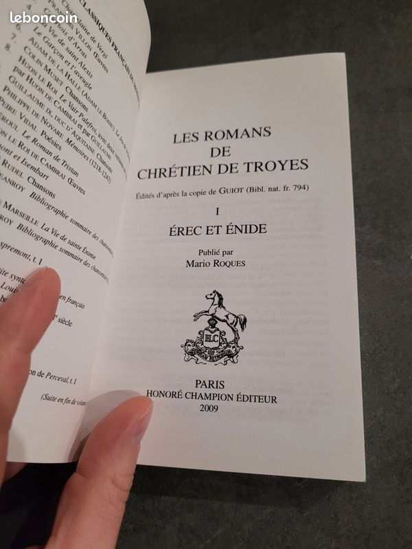 Livre Les romans de Chrétien de Troyes : tome 1 Erec et Enide aux éditions Classiques Français du Moyen Âge (CFMA) (image 6)