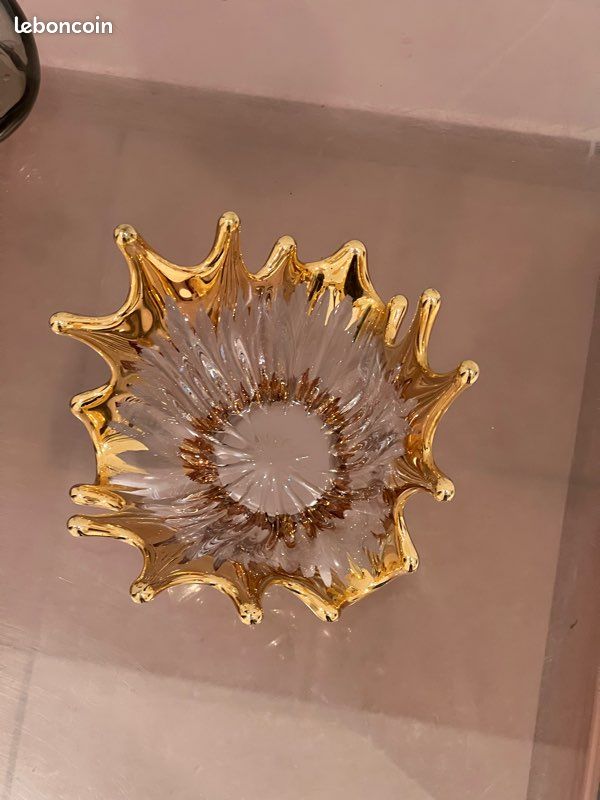 Coupe à fruits Centre de table Vintage en Cristal de Bayel - Doré à l'or 18 carats - Bon état - Arts de la table
