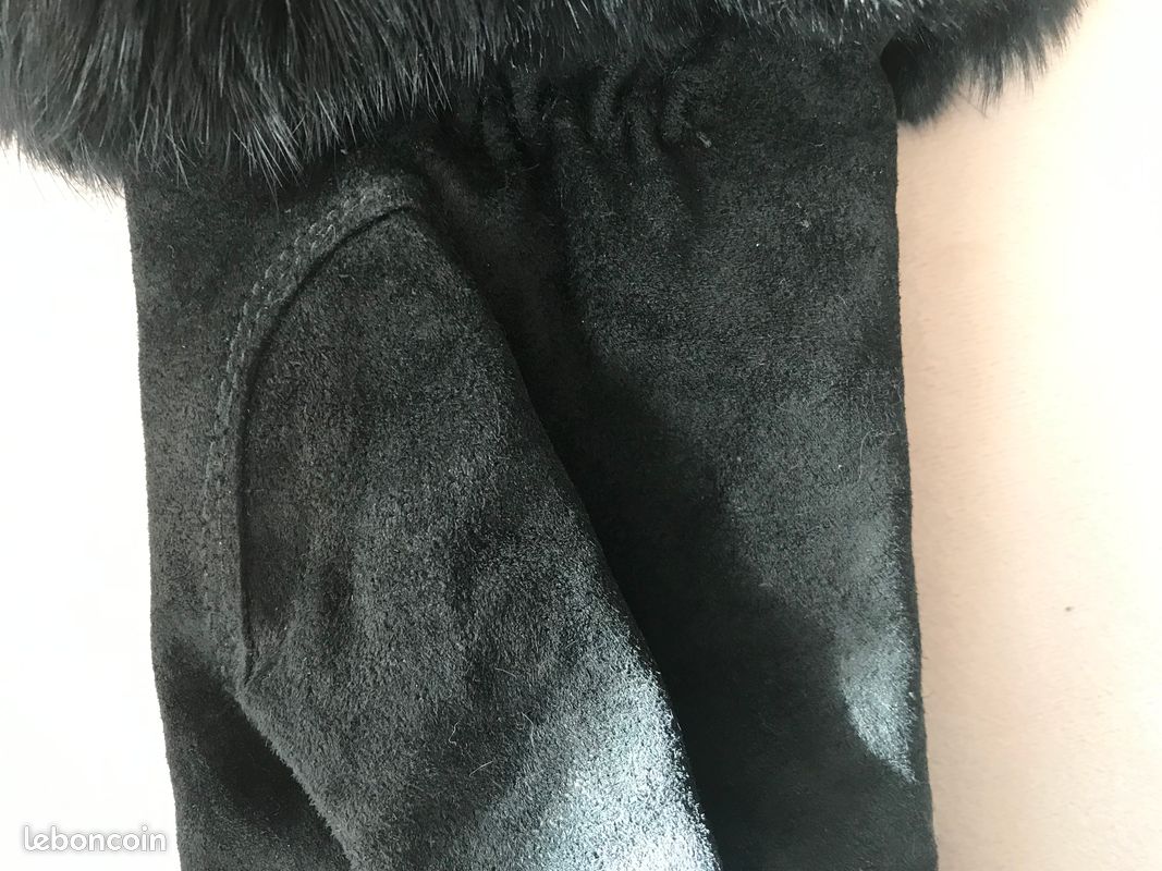 Gants en cuir noir et fourrure (image 3)