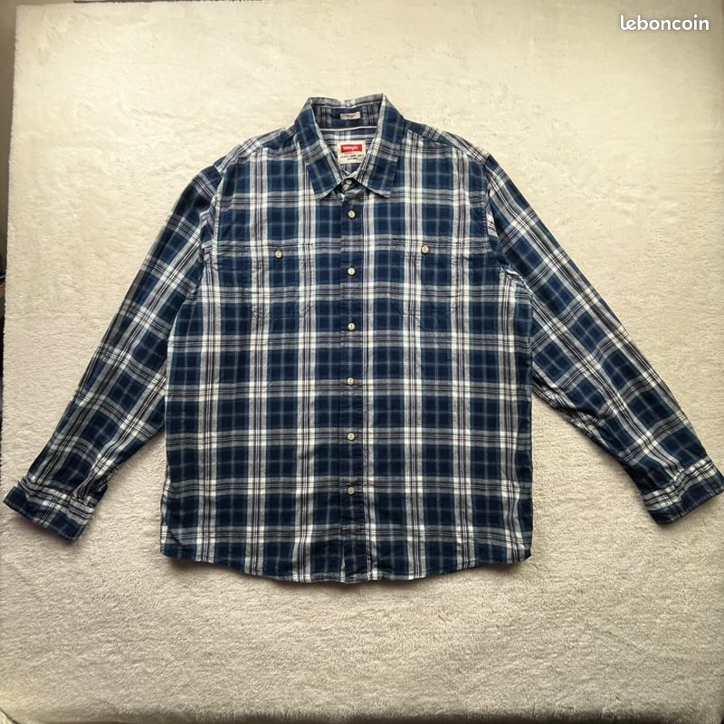 Chemise Wrangler Wester Pearl Homme Manches Courtes – Bleue, Taille XXL, Boutons Pression