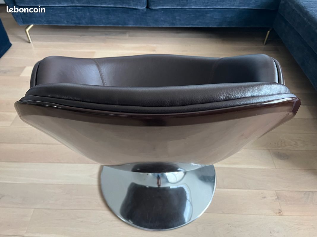 Fauteuil design similicuir marron et chrome - rotatif 360 (image 4)