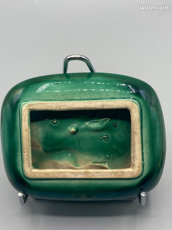 Cendrier de salon Mid Century en céramique vert émeraude – Oiseau en relief – dans le goût de Vallauris (image 4)