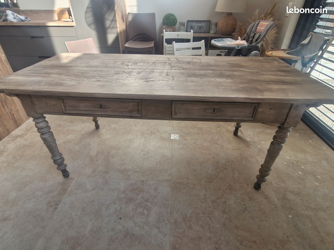 Grande table à manger 2 m en bois – ancien bureau rénové avec tiroirs (image 5)