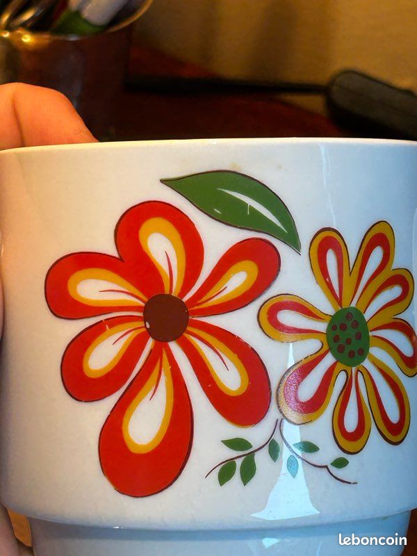 Duo De Tasses à Café Vintage Monopoli - Décor Fleuri Multicolore - Occasion