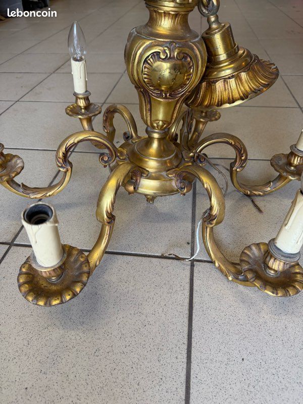 Grand lustre ancien style Louis XV – 6 branches – Bronze/Laiton doré (image 2)