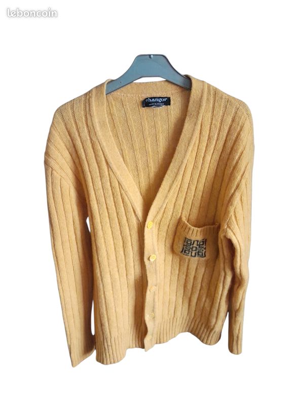 Cardigan Vintage Femme – Taille M/L – Fabriqué En France – Mauve, Col Asymétrique