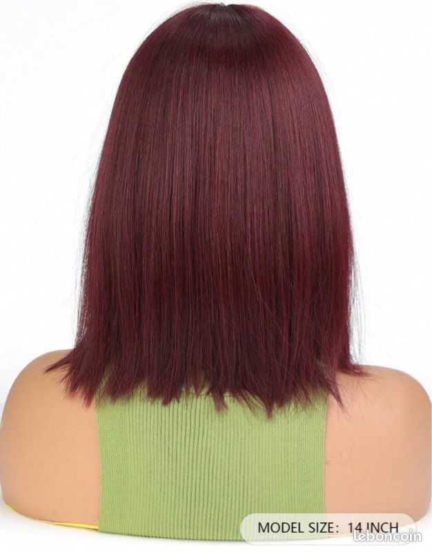 Perruque Synthétique Courte Rouge Lisse Avec Frange - Longueur 35 Cm, Bonnet Taille Moyenne, Neuf