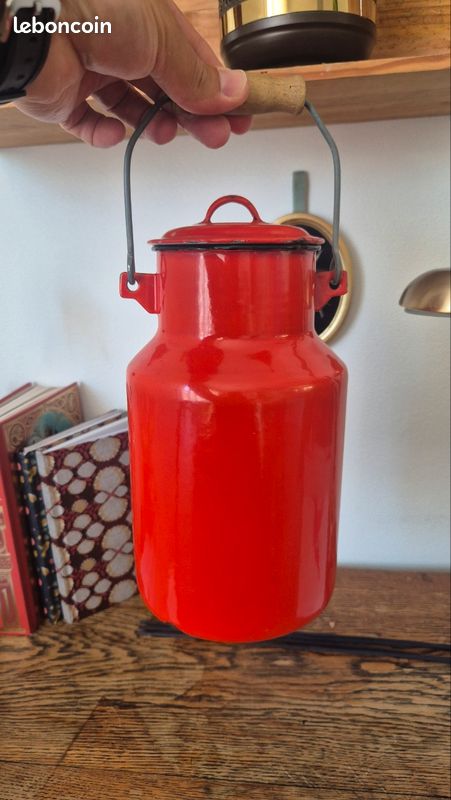 Pot à Lait En Métal Émaillé Orange 2 Litres - Vintage Années 1990 - Fabriqué En France