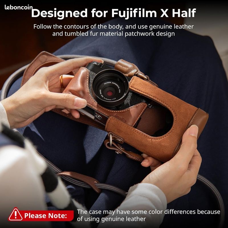 Étui en Cuir pour FUJIFILM X Half, Sac de Transport Rétro à Couverture Intégrale avec Demi-Etui en Cuir, Poche pour Carte Intégrée, Portable avec Bandoulière Tissée (Marron) (image 2)