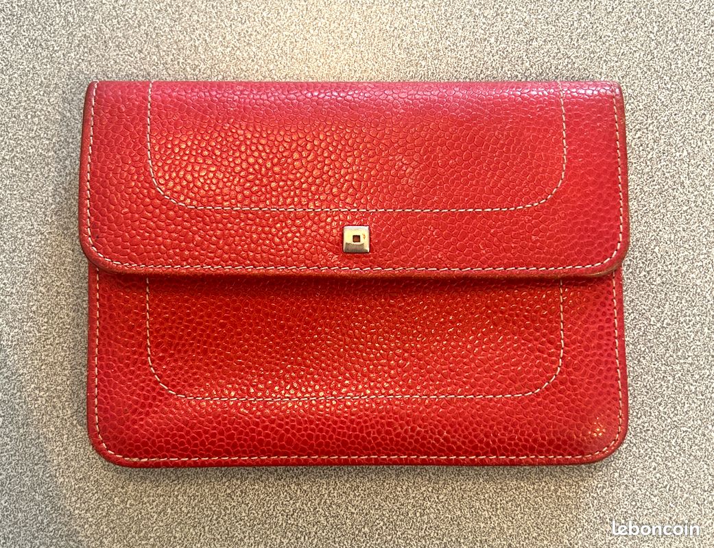 Porte-monnaie Vintage Le Tanneur Cuir Et Toile Rouge - Occasion En Bon état