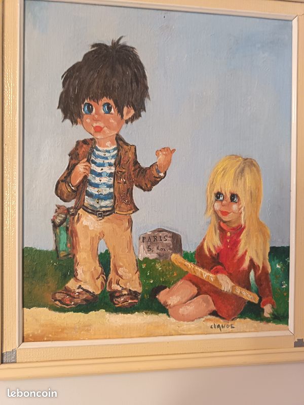 Tableau Vintage "Enfants Poulbot" – Peinture sur toile signée Claude (image 2)