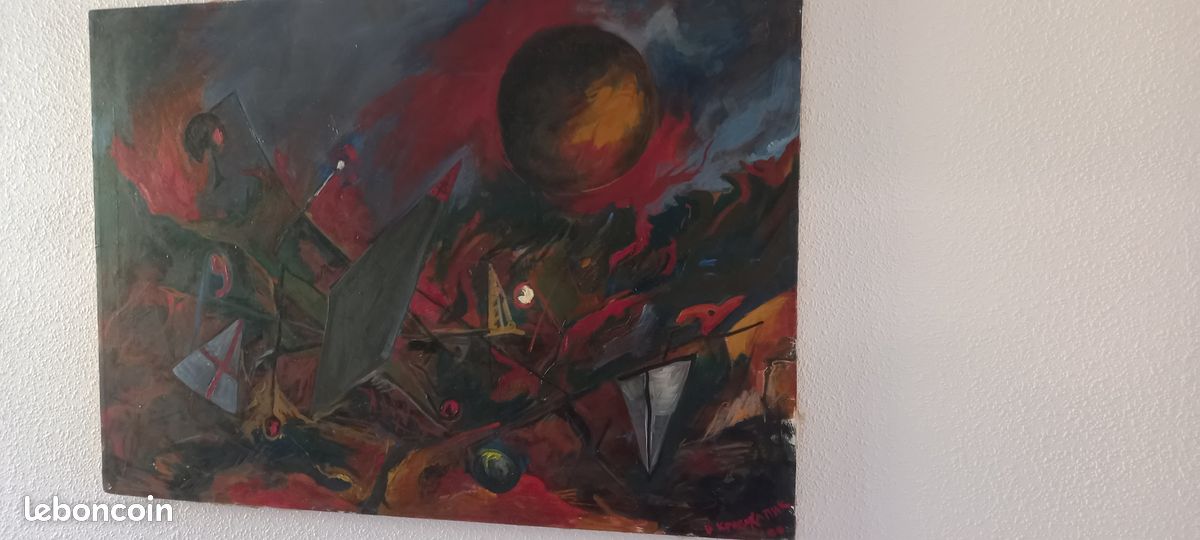 Grande huile sur toile 100X80 abstraction ‟Bataille de Kosovo 1389”– signé Krivokapic (Кривокапић) peintre Serbe (image 4)