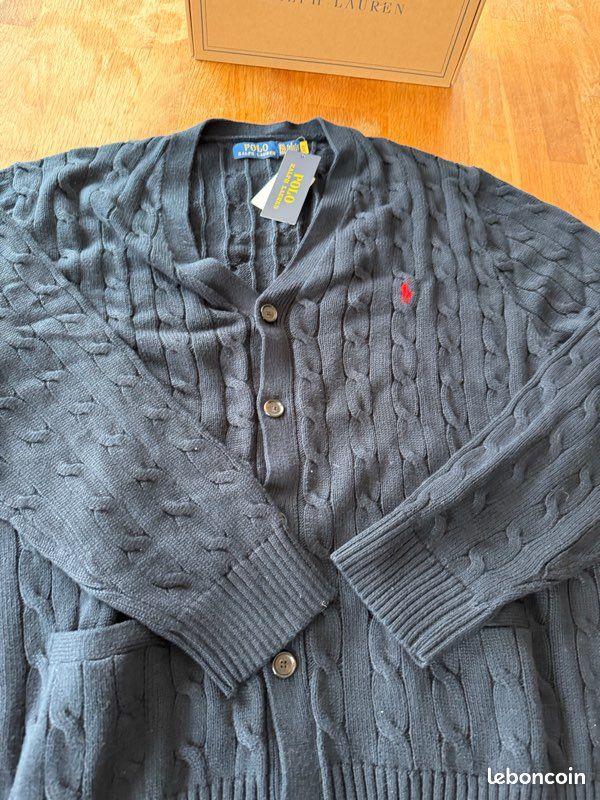 Pull Cardigan Homme Tommy Hilfiger - Col V Bleu Marine - Rayures - Taille L - Occasion